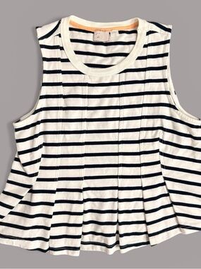 Anthropologie H.I.S Striped Peplum Tank Navy White Sleeveless Small Flowy Top